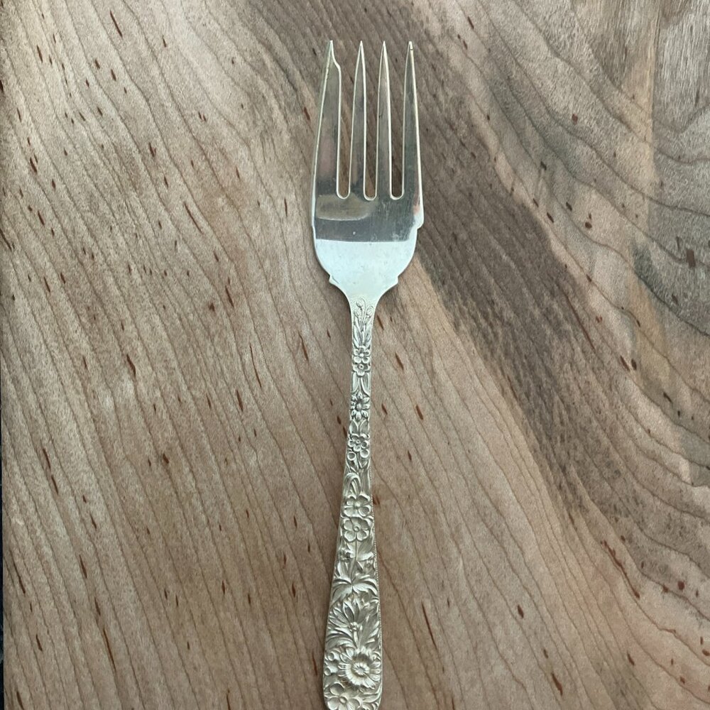 S Kirk & Son Repousse Sterling Silver Salad Fork Approx6.25" Antique w/Monogram.